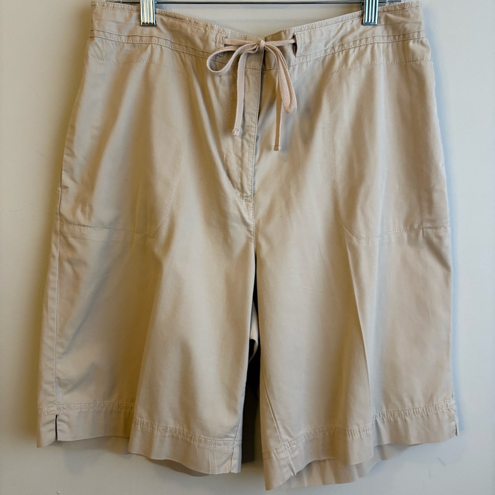Karen Scott Khaki Bermuda Women’s Size 12 Elastic Waist Cotton Stretch Shorts
